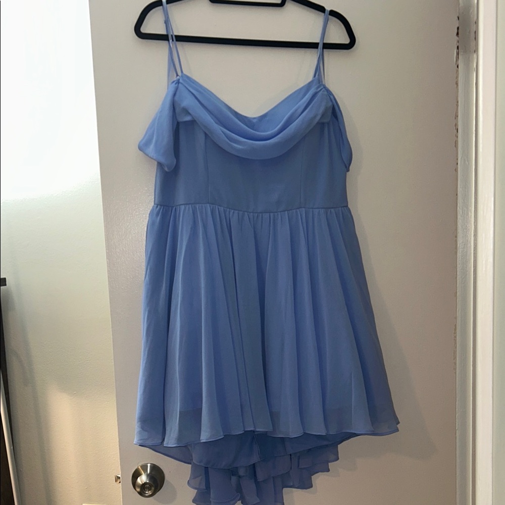Light Blue Chiffon High-Low Spaghetti Strap Dress